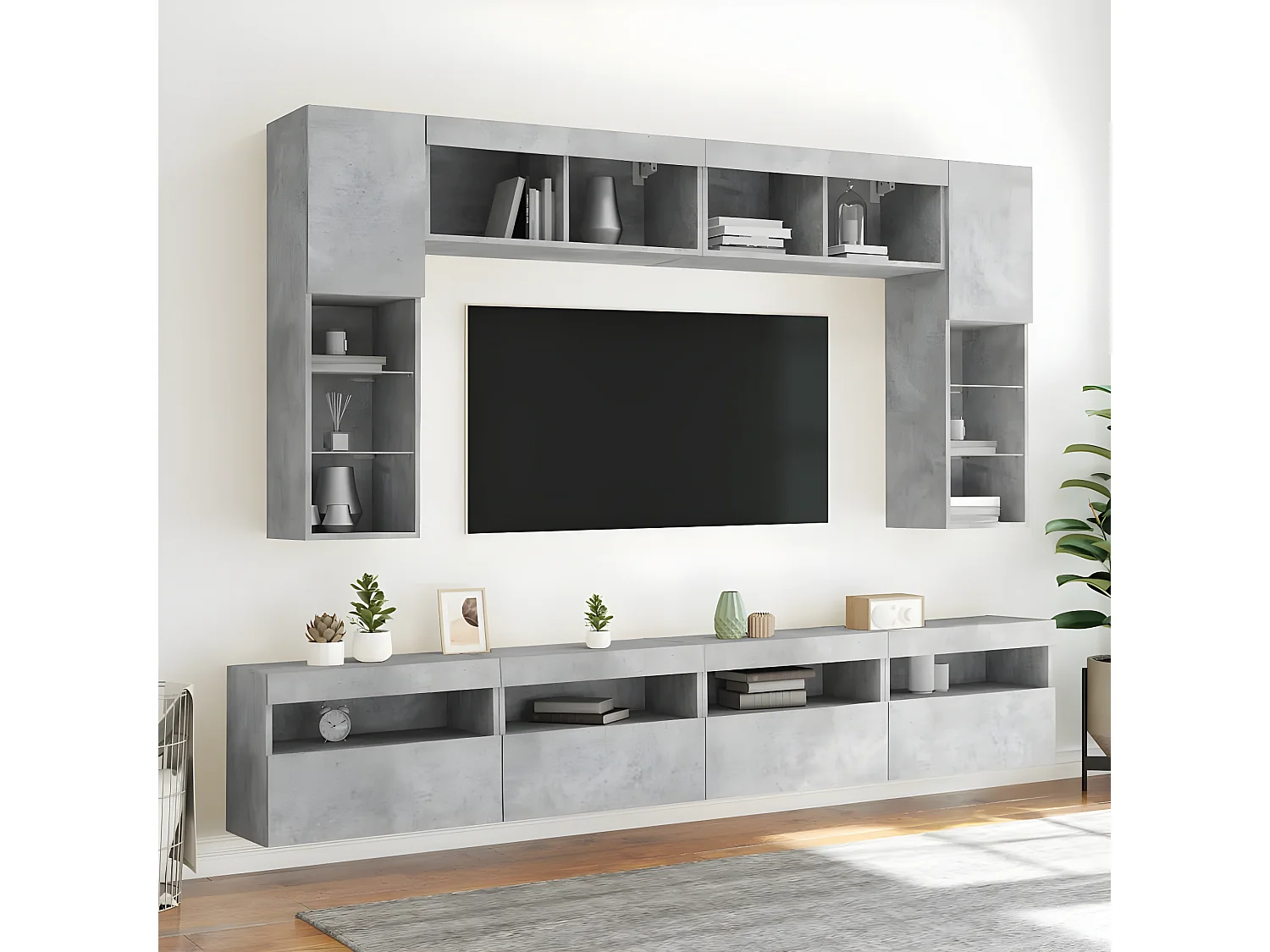 8-delige Tv-wandmeubelset met LED-verlichting betongrijs NL986105