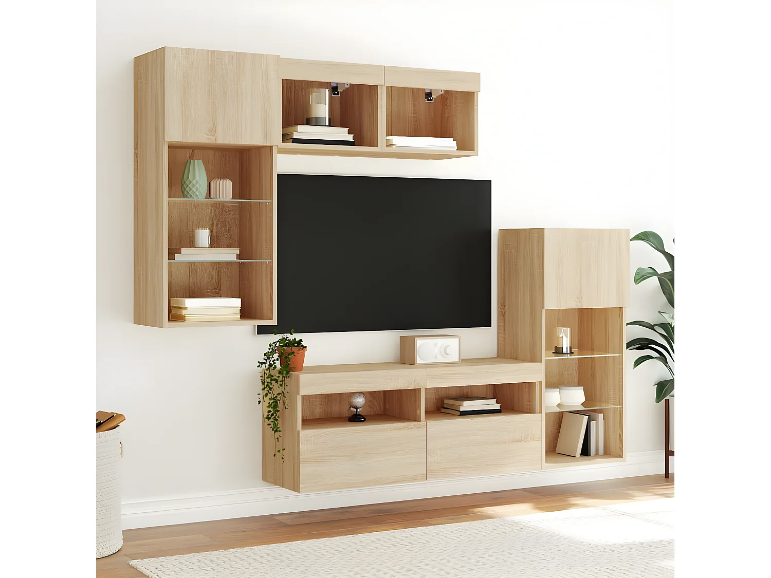 Ensemble de meuble TV avec LED 5 pcs chêne sonoma bois d'ingénierie WET7341