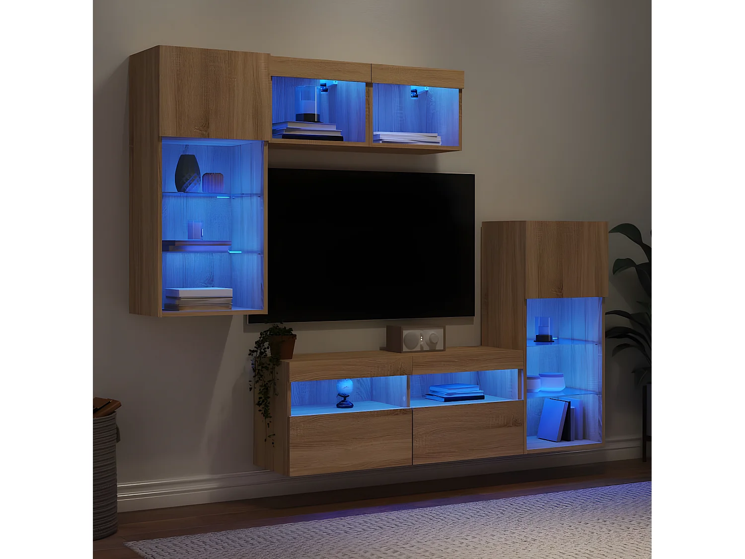 Ensemble de meuble TV avec LED 5 pcs chêne sonoma bois d'ingénierie WET7341