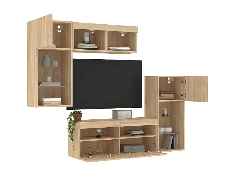 Ensemble de meuble TV avec LED 5 pcs chêne sonoma bois d'ingénierie WET7341