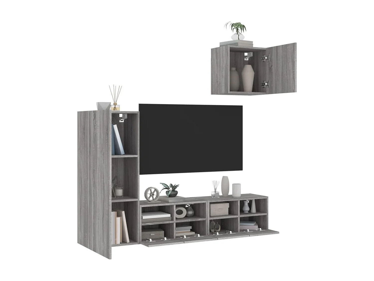 Mobili TV | Armadietti TV a Muro 4pz Grigio Sonoma in Legno Multistrato