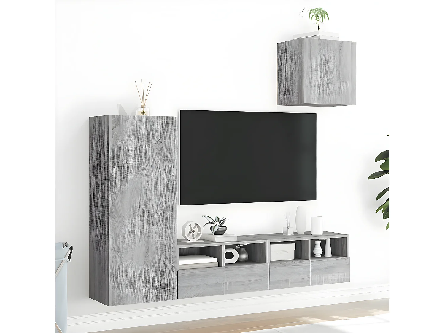 Mobili TV | Armadietti TV a Muro 4pz Grigio Sonoma in Legno Multistrato