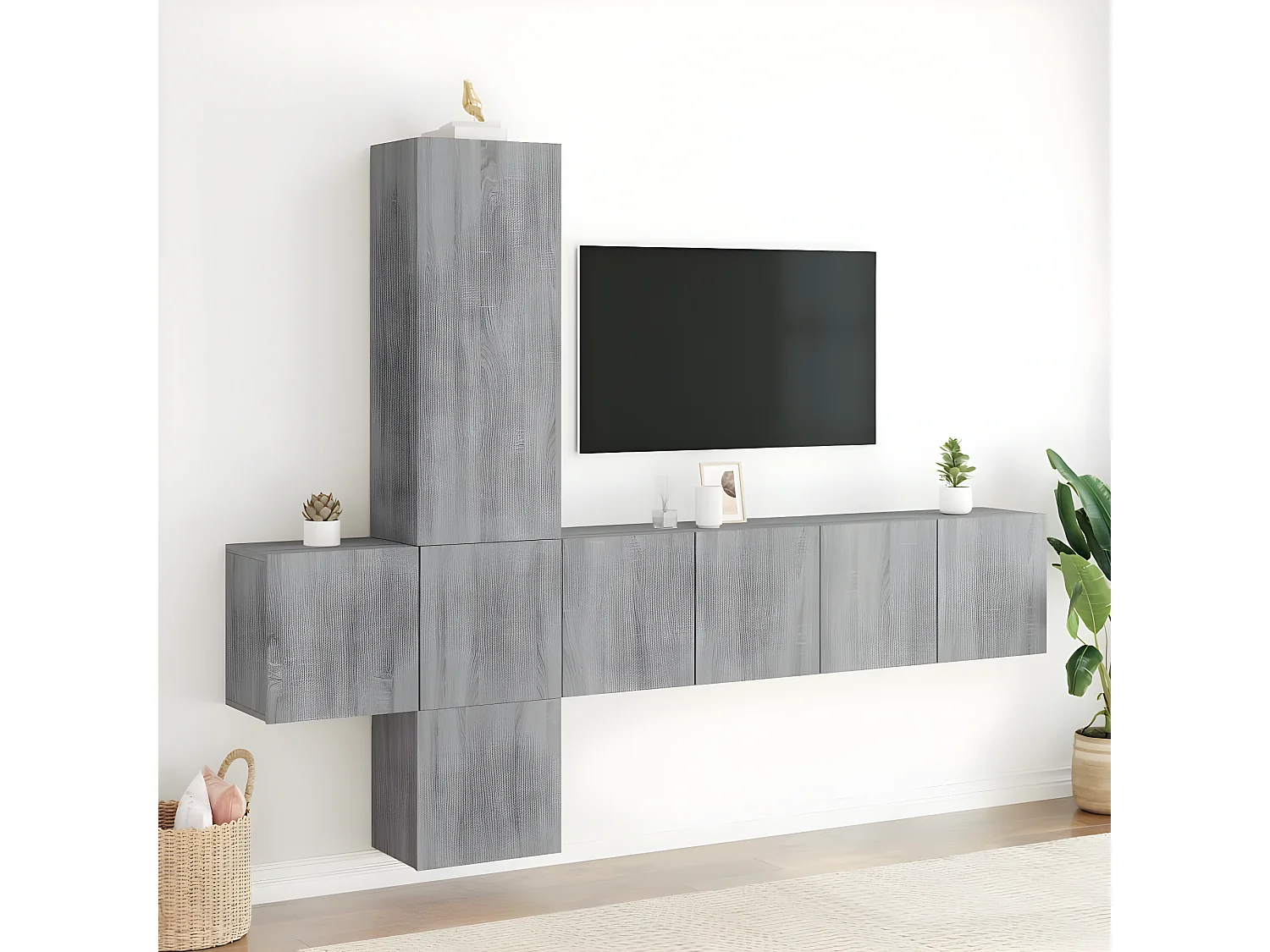 Mobili TV | Armadietti TV a Muro 5pz Grigio Sonoma in Legno Multistrato