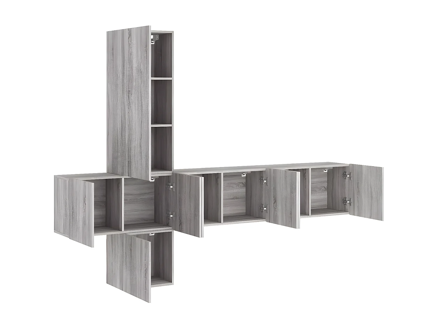 Mobili TV | Armadietti TV a Muro 5pz Grigio Sonoma in Legno Multistrato