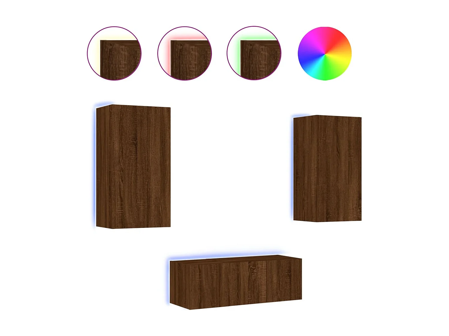 Muebles TV pared con LED 4 pzas madera ingeniería marrón roble ES27517