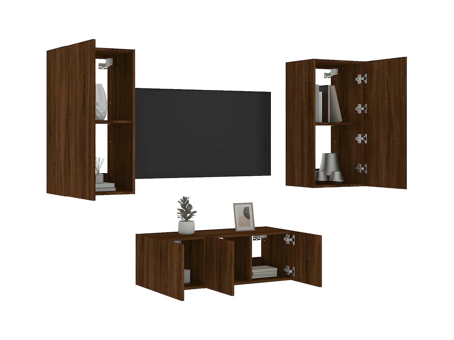 Ensemble de meuble TV avec LED 4 pcs chêne marron bois d'ingénierie WET2344