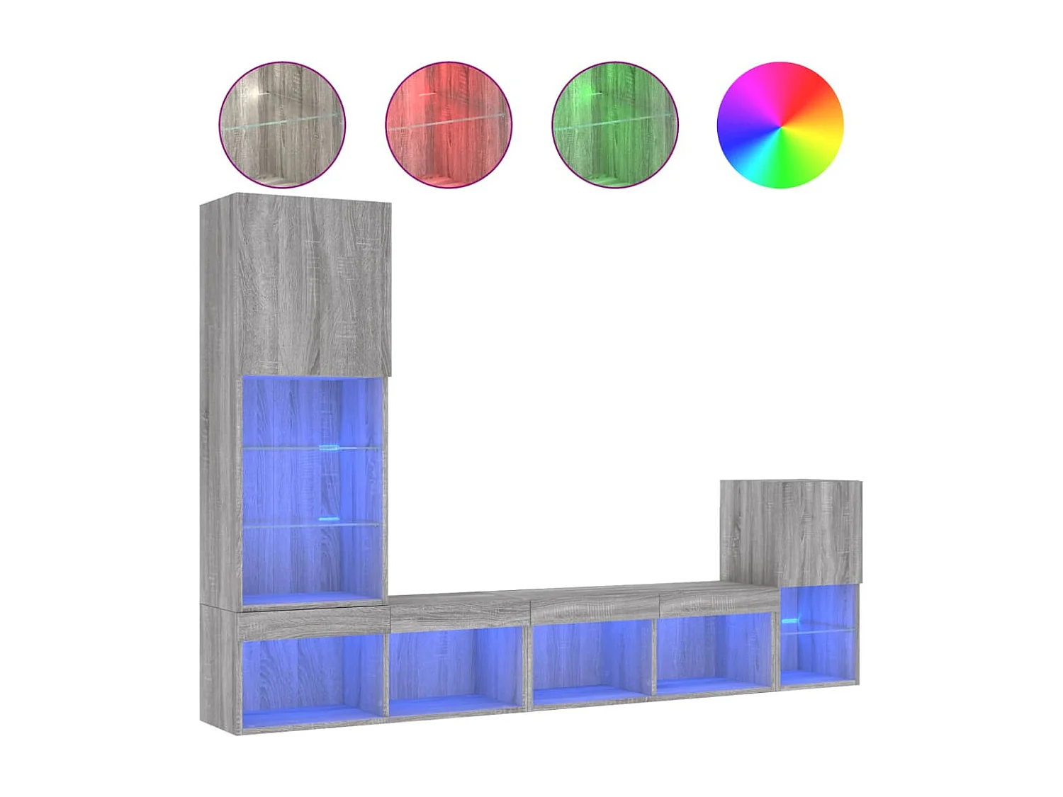 4-delige Tv-wandmeubelset met LED bewerkt hout grijs sonoma NL301388