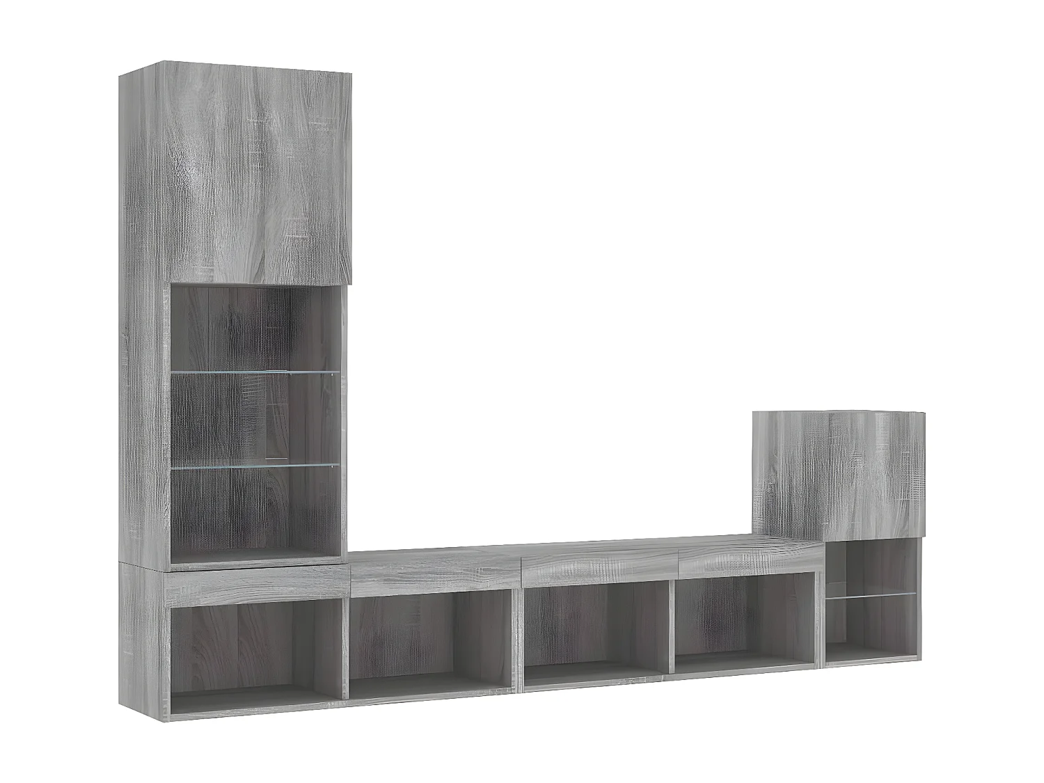 4-delige Tv-wandmeubelset met LED bewerkt hout grijs sonoma NL301388