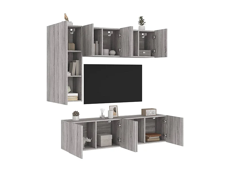 5 pcs móveis de parede p/ TV derivados de madeira cinza sonoma PT561020