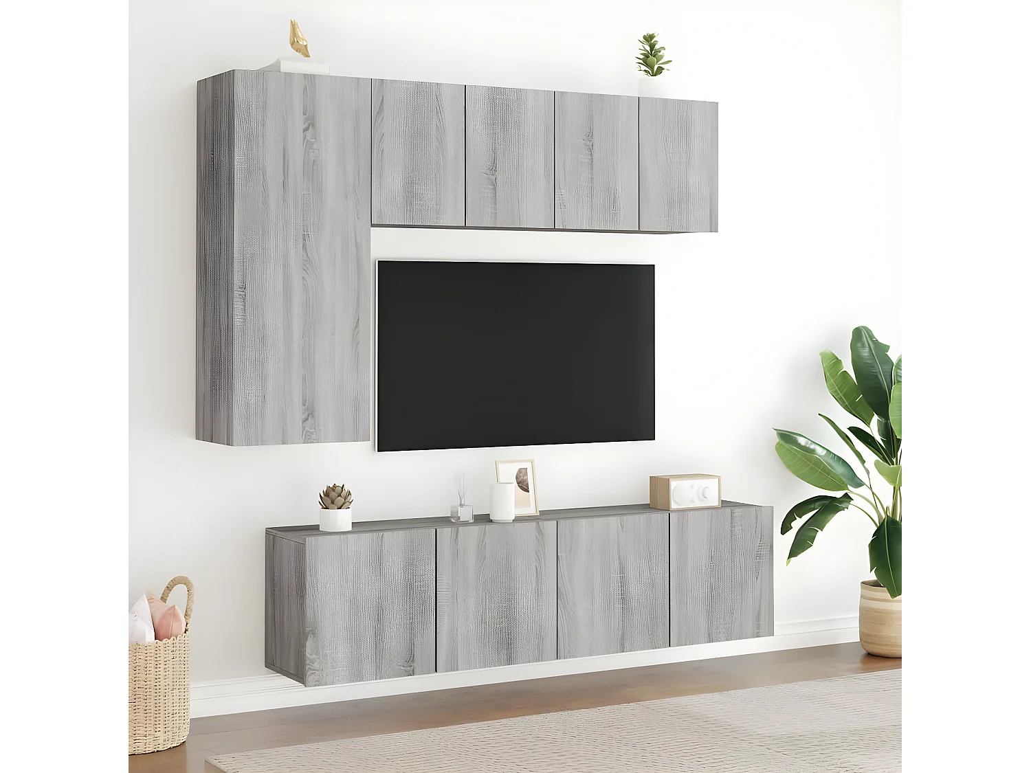 5 pcs móveis de parede p/ TV derivados de madeira cinza sonoma PT561020