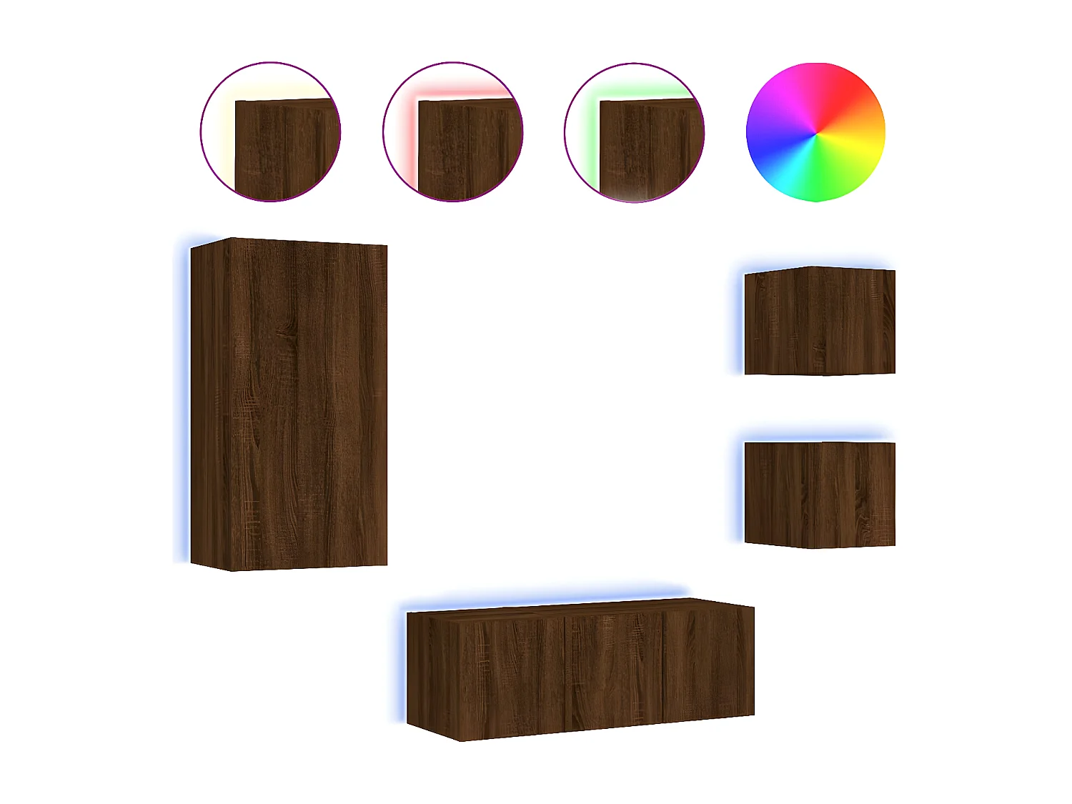 5-delige Tv-wandmeubelset met LED bewerkt hout bruineikenkleur NL39631