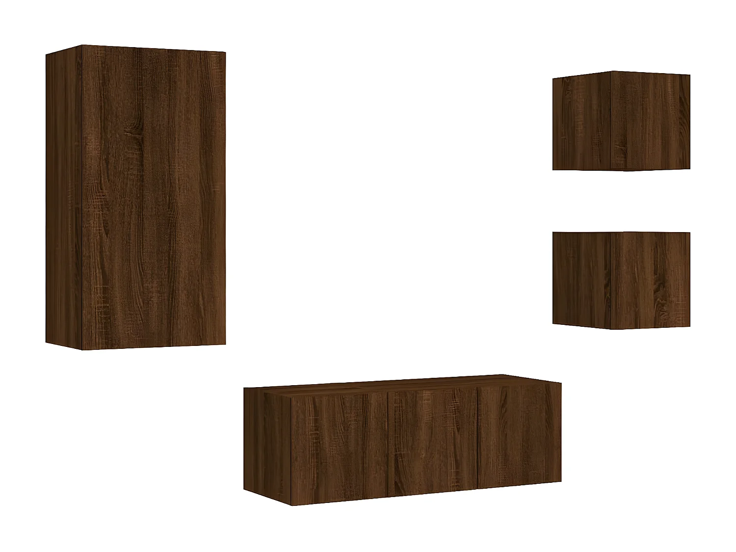 5-delige Tv-wandmeubelset met LED bewerkt hout bruineikenkleur NL39631