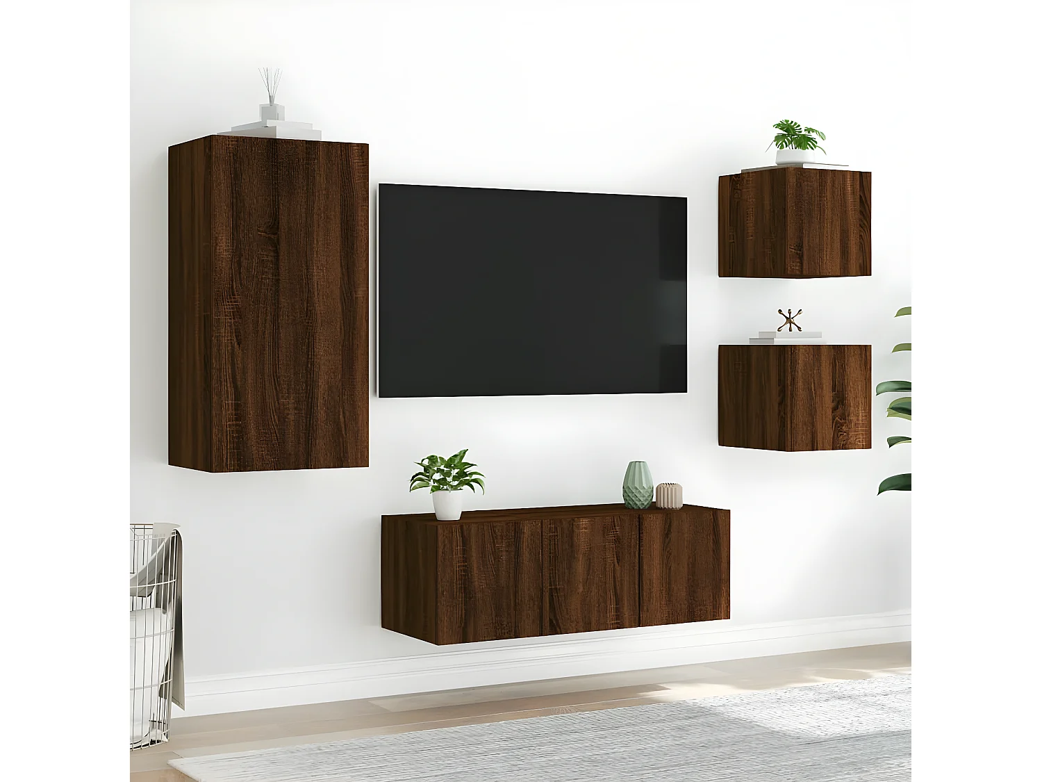 5-delige Tv-wandmeubelset met LED bewerkt hout bruineikenkleur NL39631