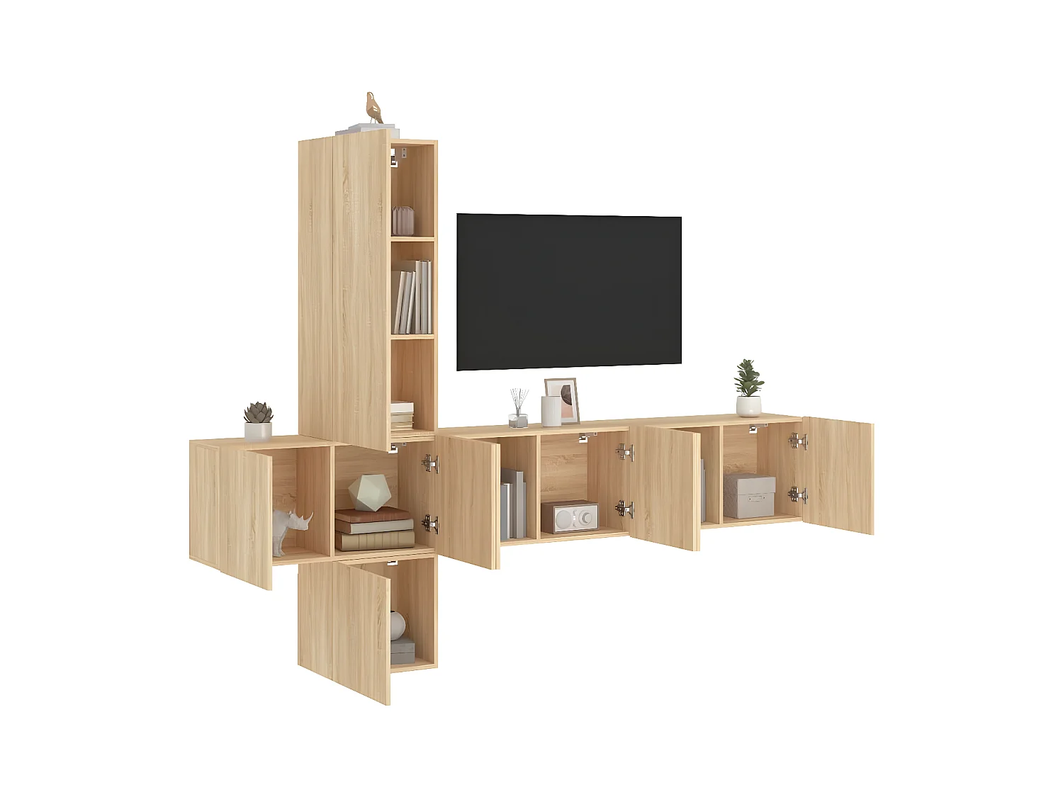 5-delige Tv-wandmeubelset bewerkt hout sonoma eikenkleurig NL74183