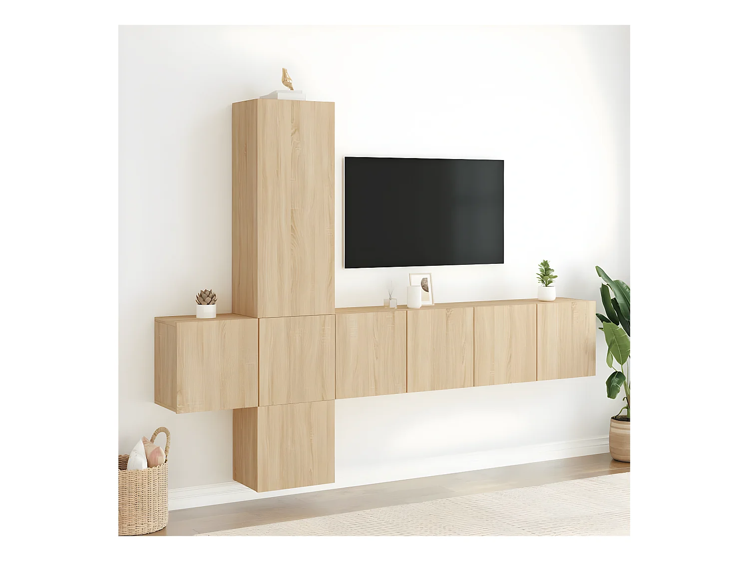 5-delige Tv-wandmeubelset bewerkt hout sonoma eikenkleurig NL74183