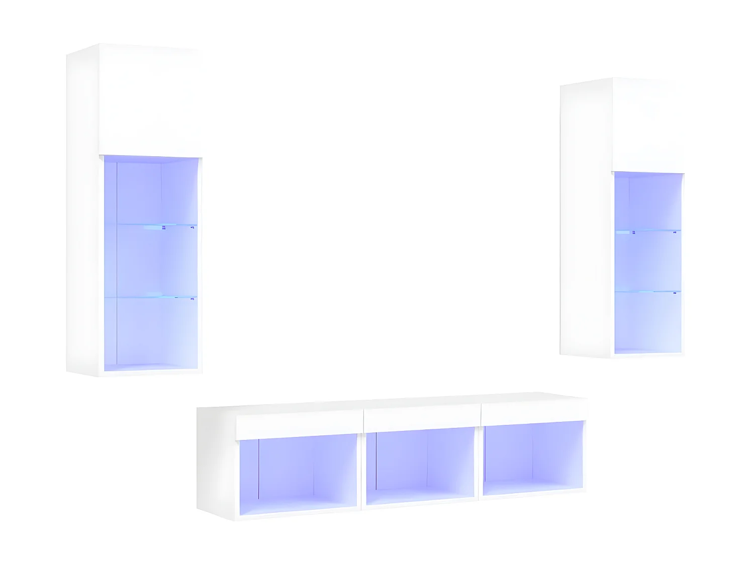 5pcs móveis de parede p/ TV c/ LEDs derivados de madeira branco PT328587