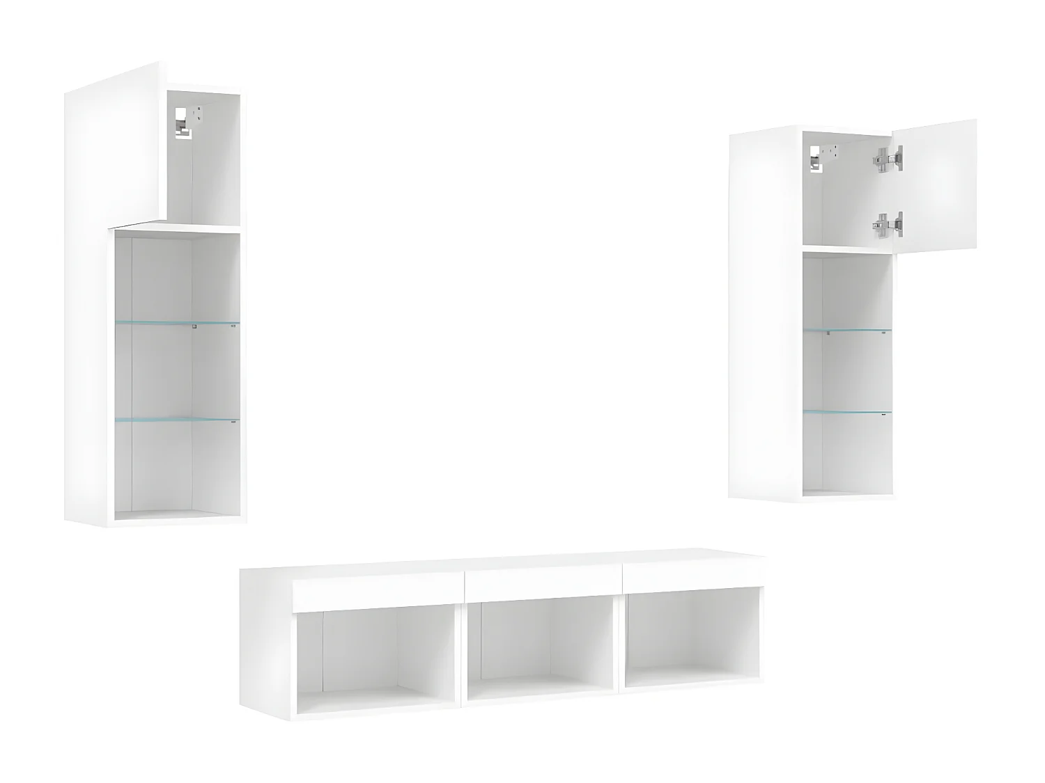 5pcs móveis de parede p/ TV c/ LEDs derivados de madeira branco PT328587