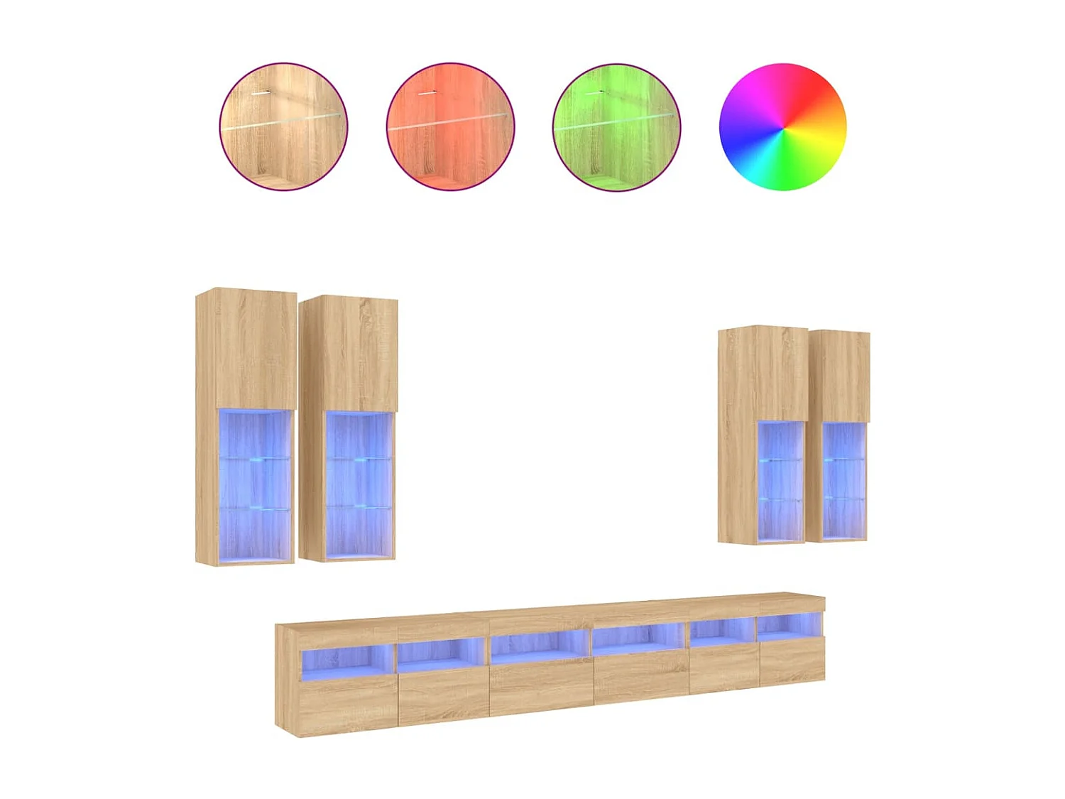 Ensemble de meubles TV muraux 7pcs et lumières LED chêne sonoma WET9874