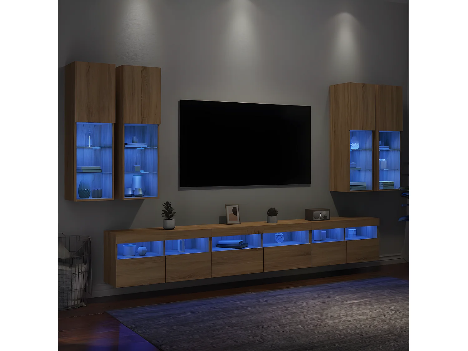 Ensemble de meubles TV muraux 7pcs et lumières LED chêne sonoma WET9874