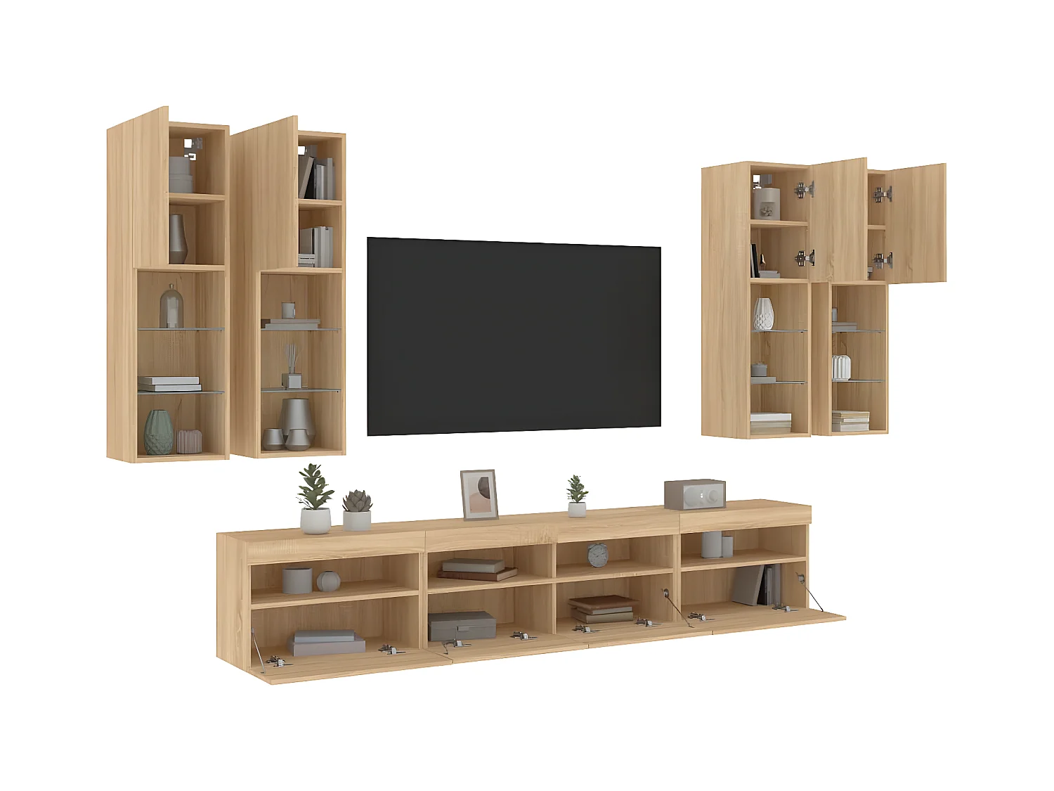 Ensemble de meubles TV muraux 7pcs et lumières LED chêne sonoma WET4955