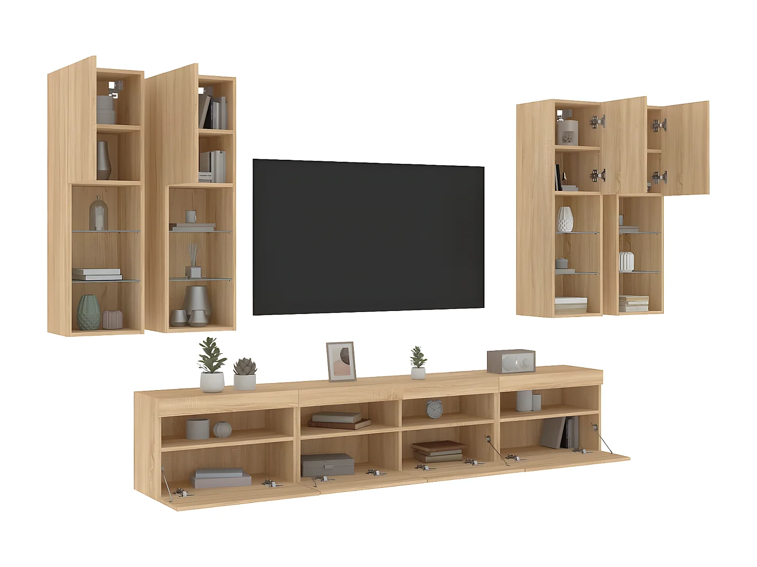 Ensemble de meubles TV muraux 7pcs et lumières LED chêne sonoma WET4955