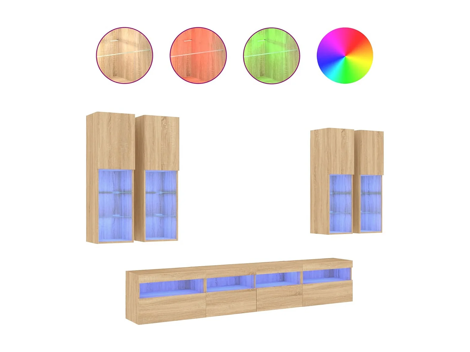 Ensemble de meubles TV muraux 7pcs et lumières LED chêne sonoma WET4955