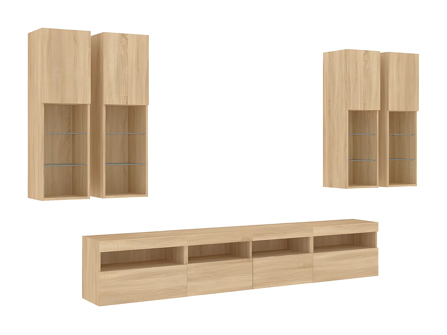 Ensemble de meubles TV muraux 7pcs et lumières LED chêne sonoma WET4955