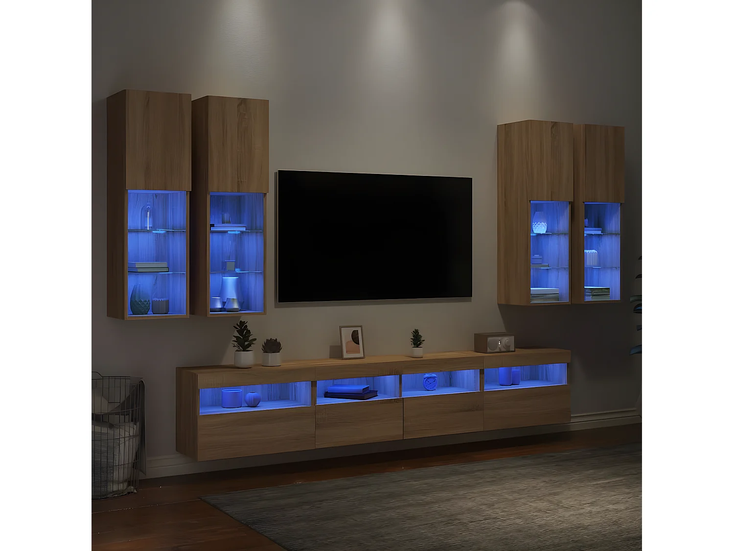 Ensemble de meubles TV muraux 7pcs et lumières LED chêne sonoma WET4955