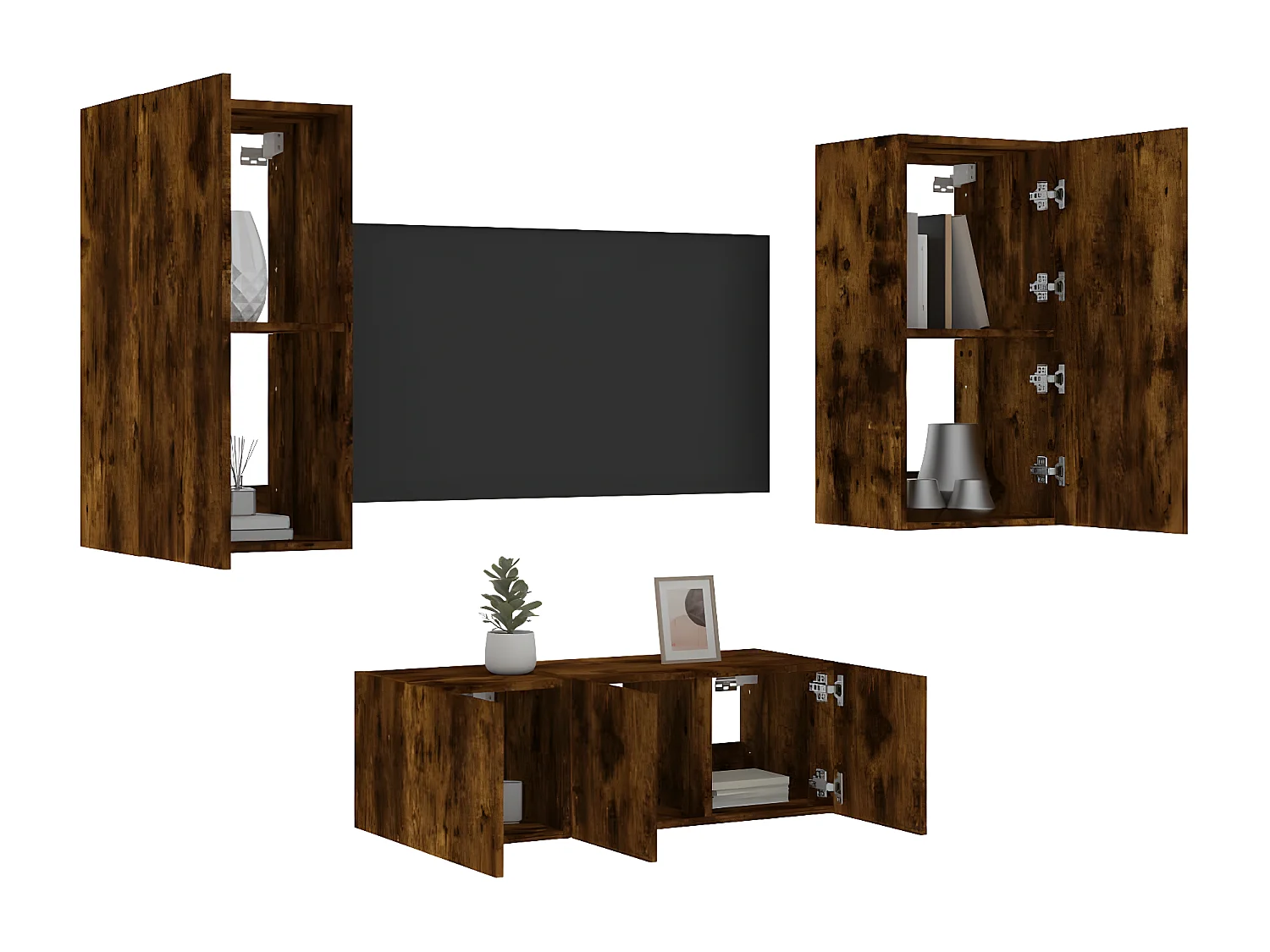 Ensemble de meuble TV avec LED 4 pcs chêne fumé bois d'ingénierie WET2527