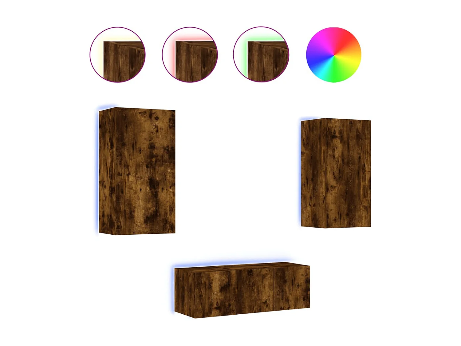 Ensemble de meuble TV avec LED 4 pcs chêne fumé bois d'ingénierie WET2527