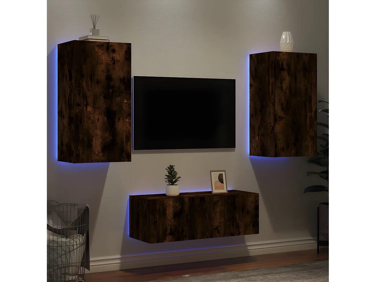 Ensemble de meuble TV avec LED 4 pcs chêne fumé bois d'ingénierie WET2527