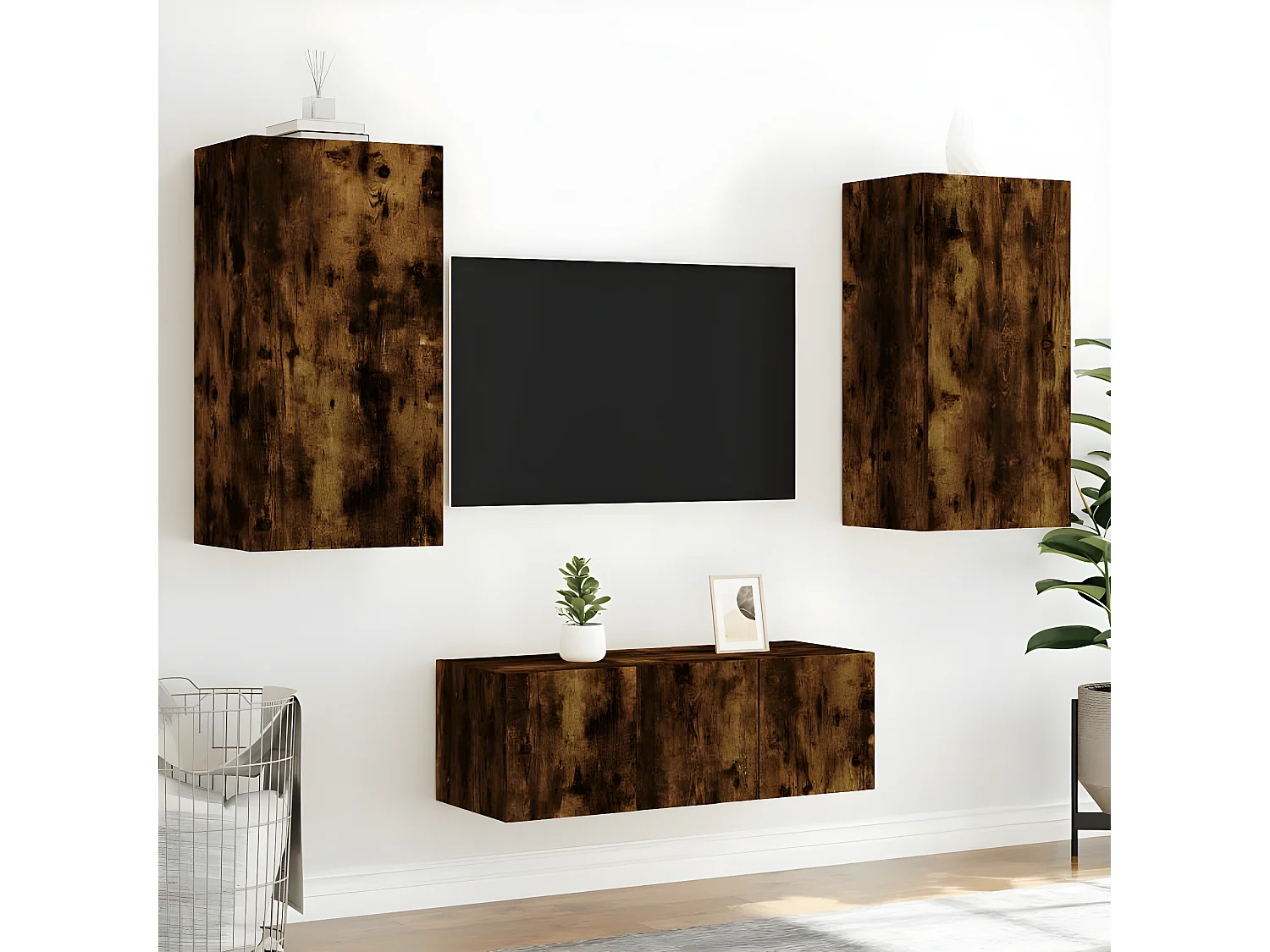 Ensemble de meuble TV avec LED 4 pcs chêne fumé bois d'ingénierie WET2527