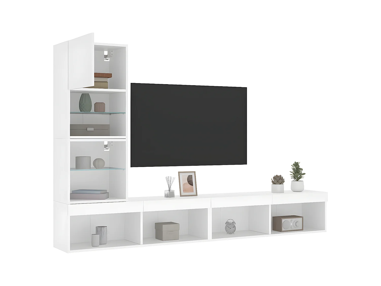 Ensemble de meuble TV avec LED 4 pcs blanc bois d'ingénierie WET1178