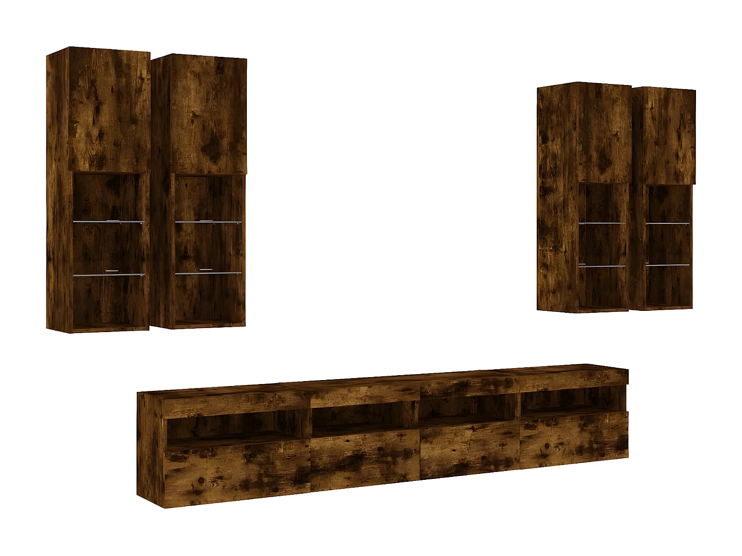 7-delige Tv-wandmeubelset met LED-verlichting gerookt eiken NL97910