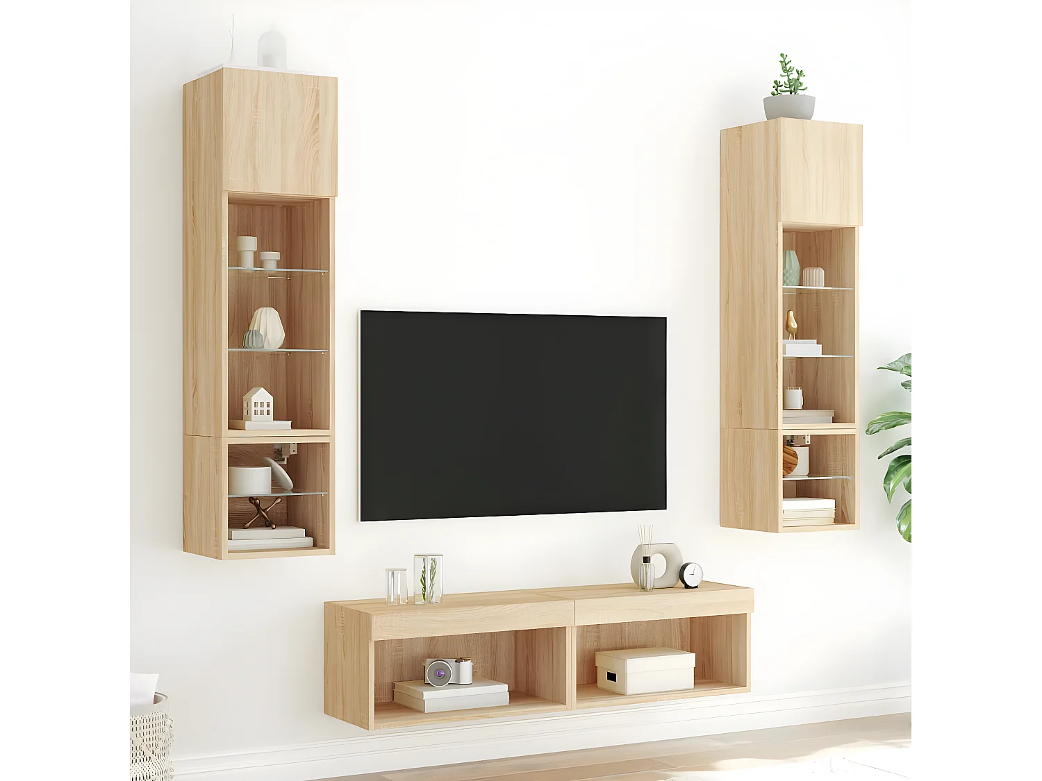 Ensemble de meuble TV avec LED 6 pcs chêne sonoma bois d'ingénierie WET3819