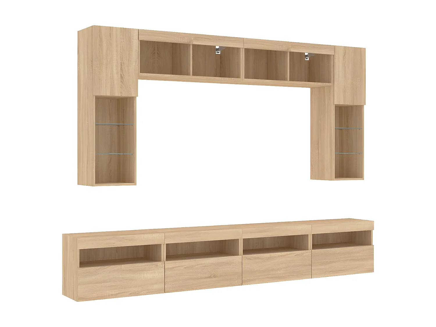 8 pcs conj. móveis de parede p/ TV c/ luzes LED carvalho sonoma PT293667