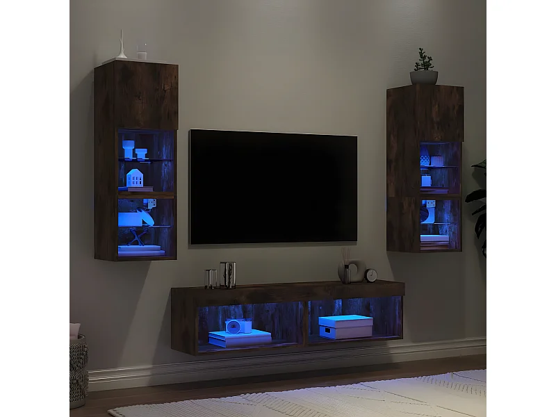 Ensemble de meuble TV avec LED 6 pcs chêne fumé bois d'ingénierie WET3346
