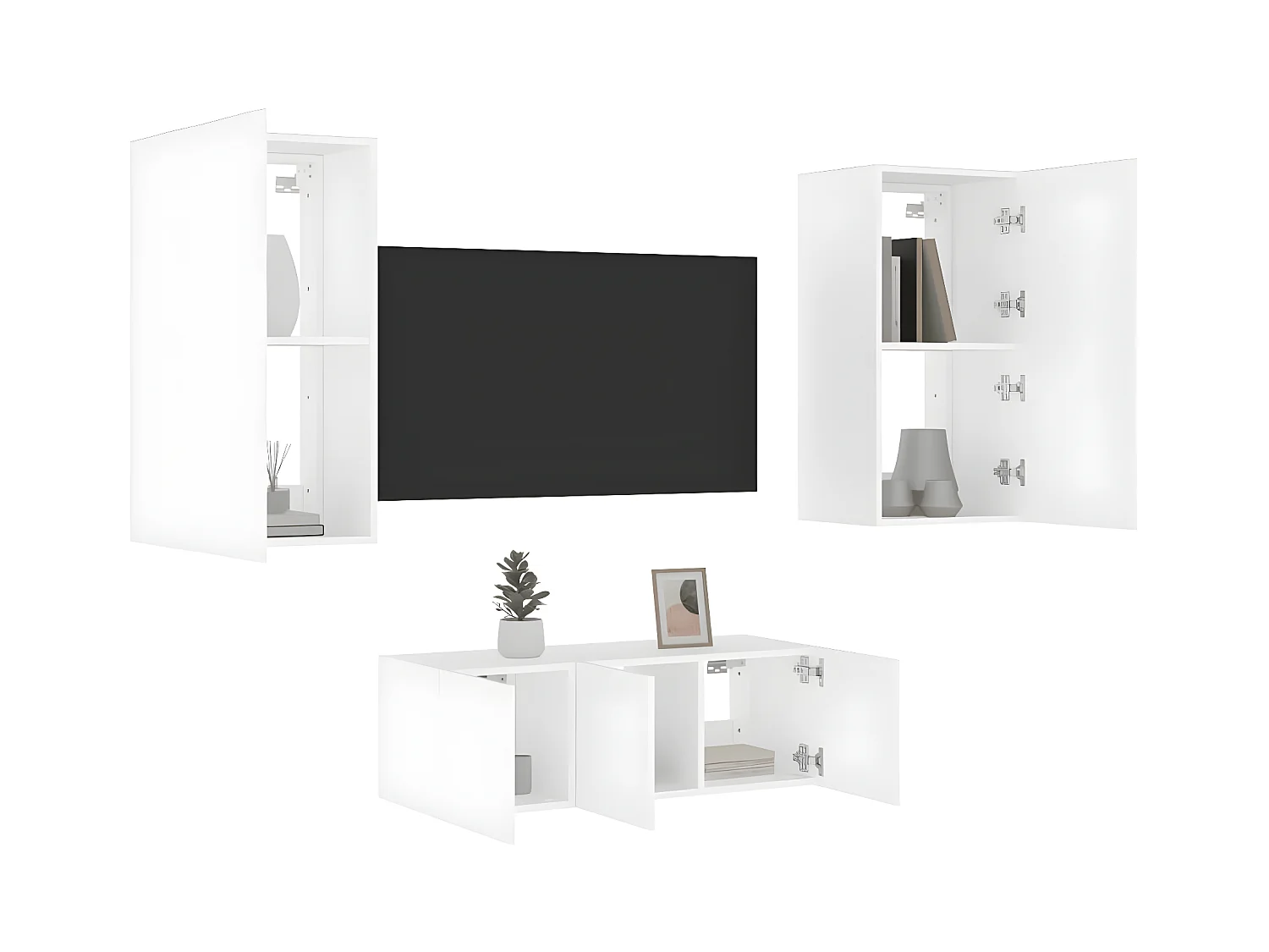 4-delige Tv-wandmeubelset met LED-verlichting bewerkt hout wit NL172932