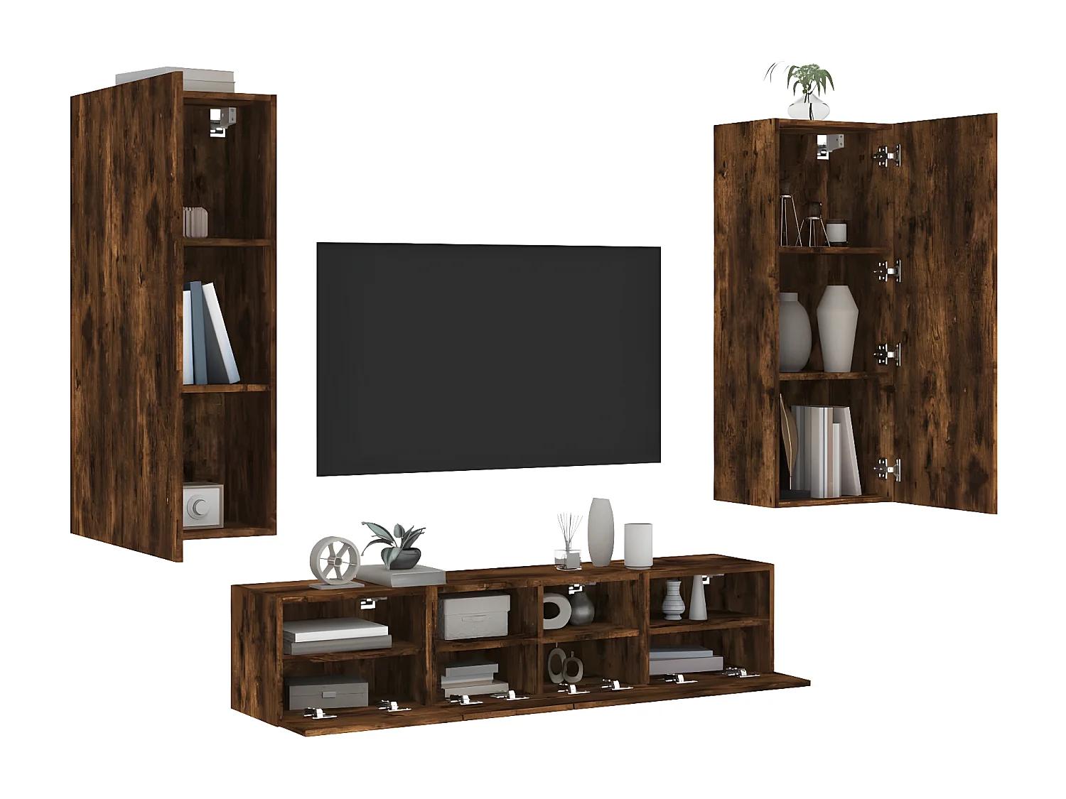 Ensemble de meuble TV 5 pcs chêne fumé bois d'ingénierie WET4456