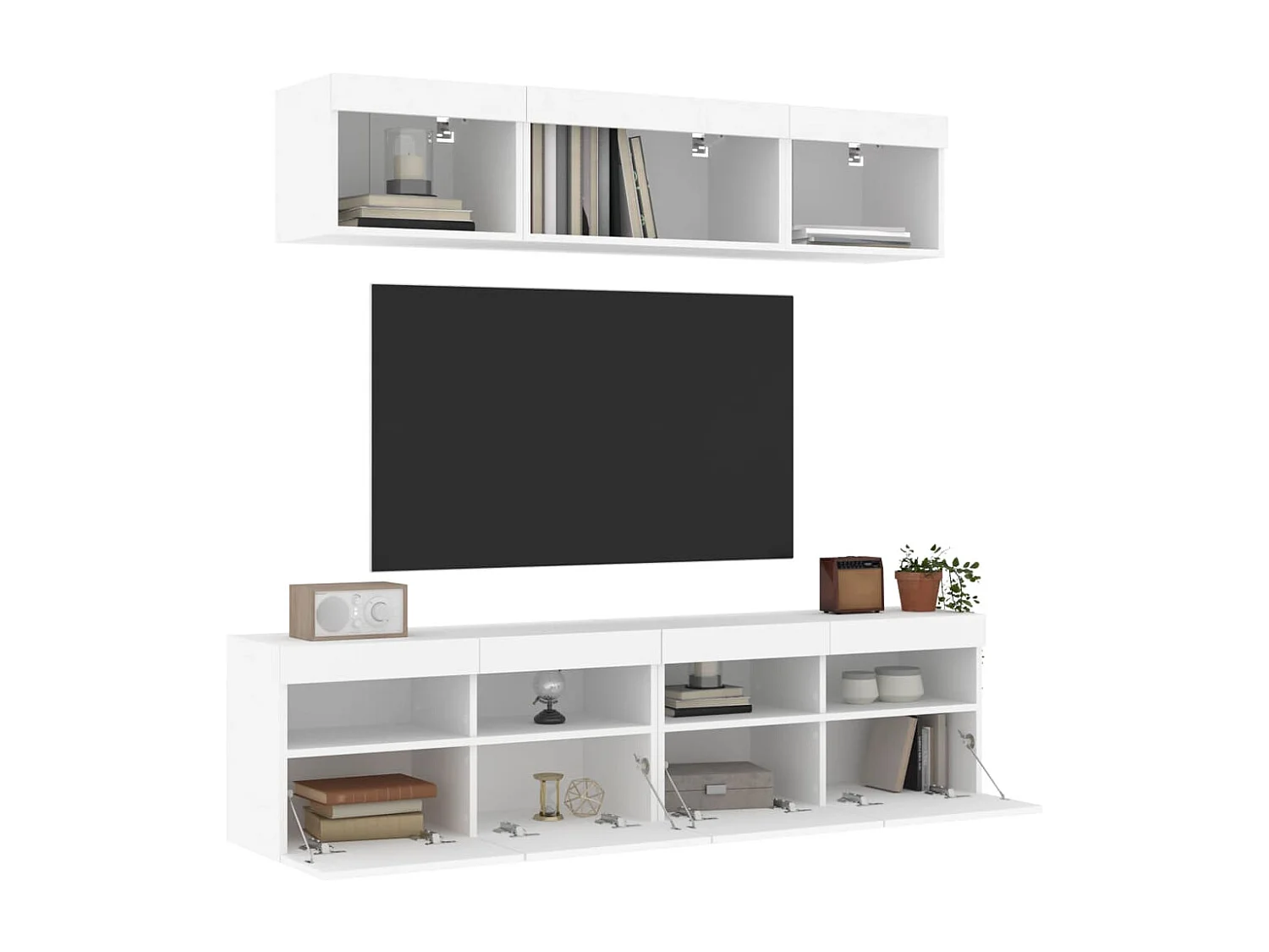 5-delige Tv-wandmeubelset met LED-verlichting bewerkt hout wit NL545358