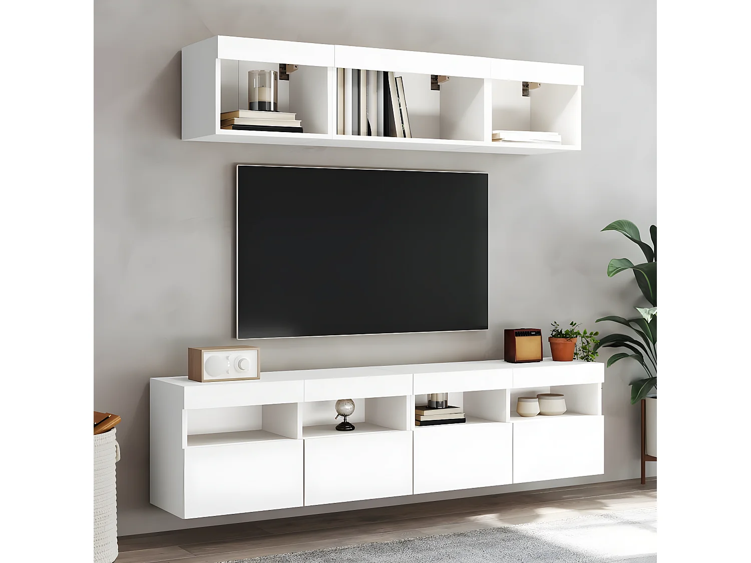 5-delige Tv-wandmeubelset met LED-verlichting bewerkt hout wit NL545358