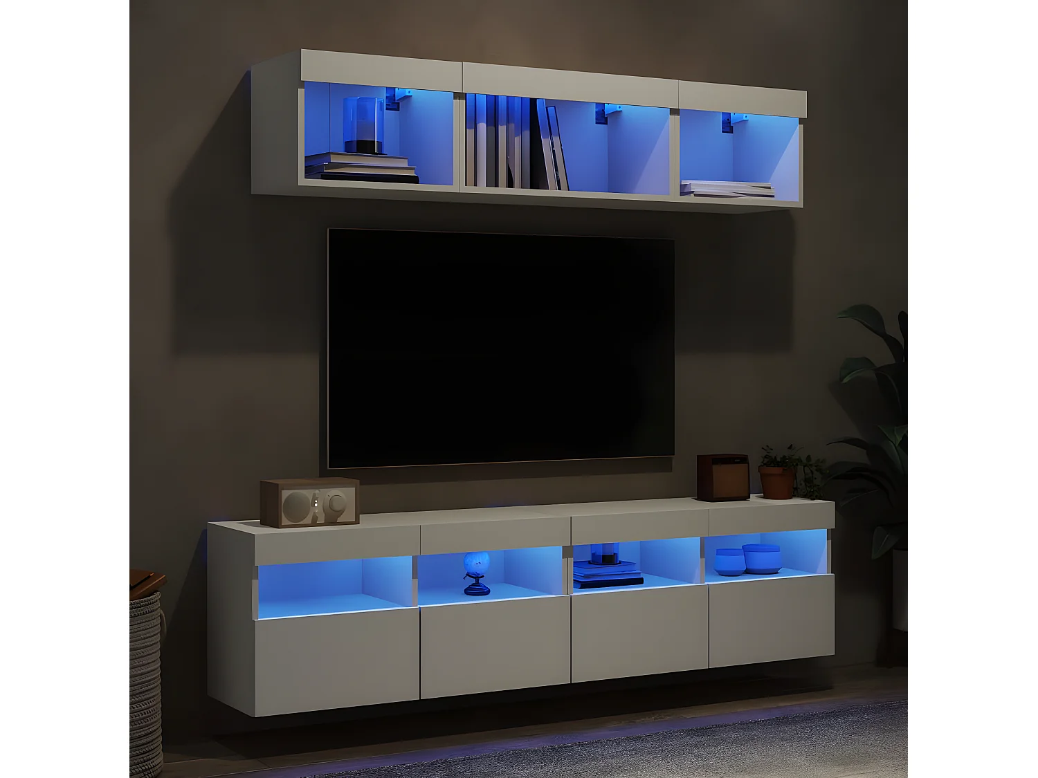 5-delige Tv-wandmeubelset met LED-verlichting bewerkt hout wit NL545358