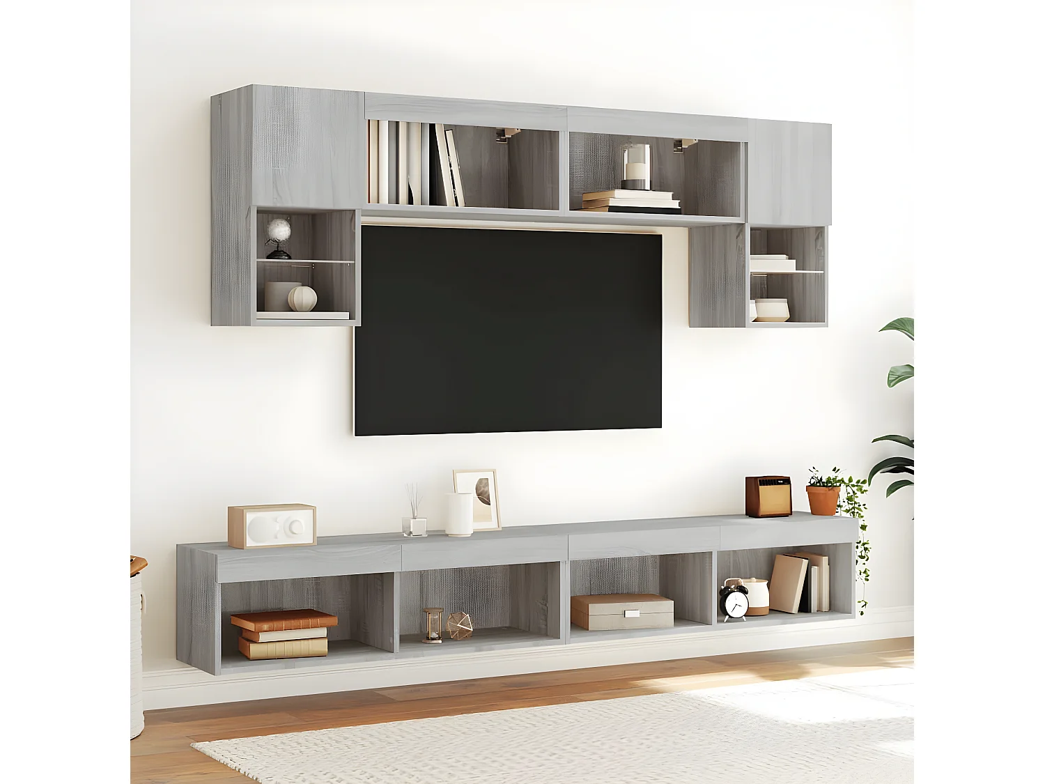 6 pcs móveis parede p/ TV c/ LEDs deriv. madeira cinza sonoma PT761515