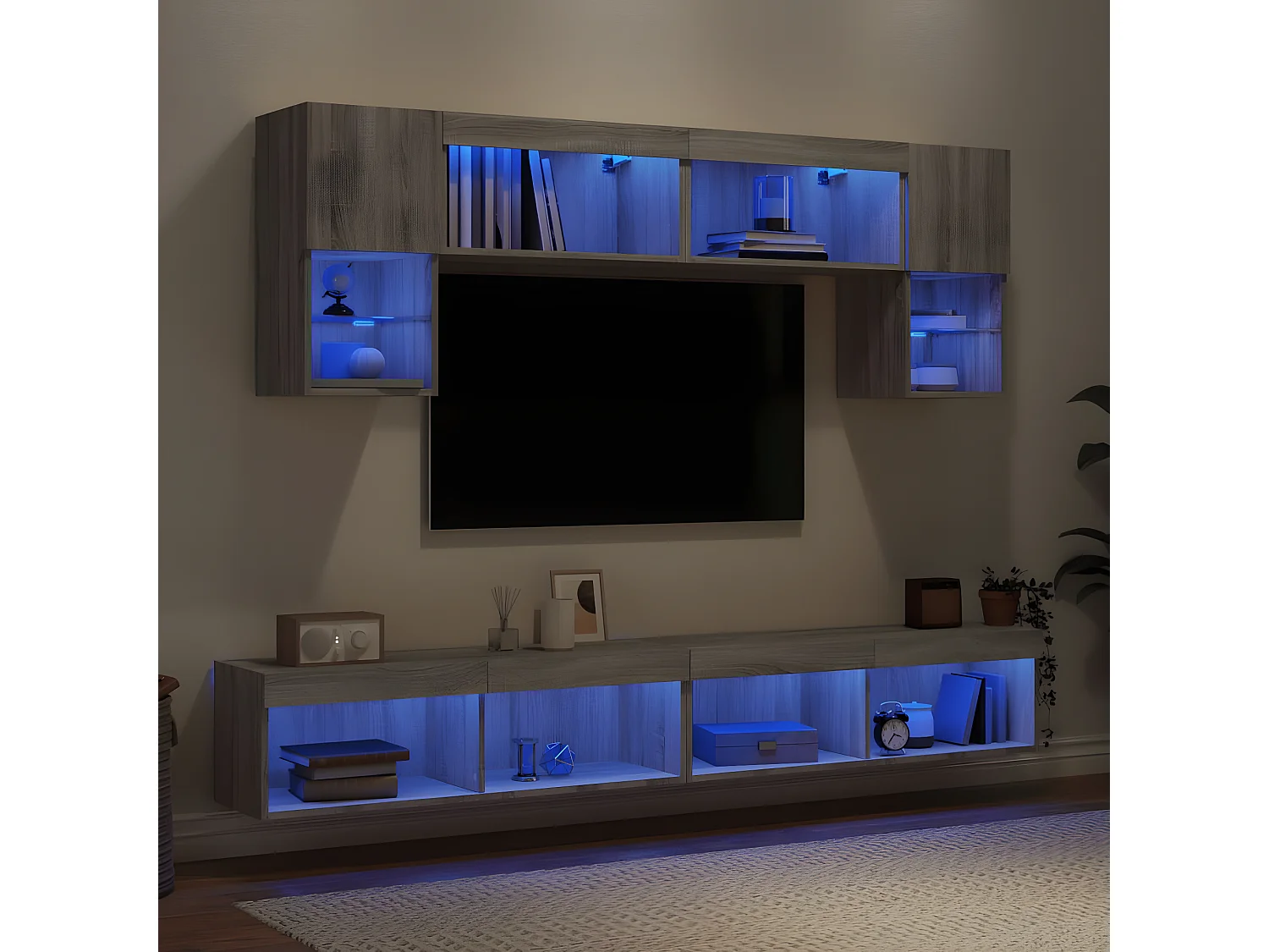 6 pcs móveis parede p/ TV c/ LEDs deriv. madeira cinza sonoma PT761515