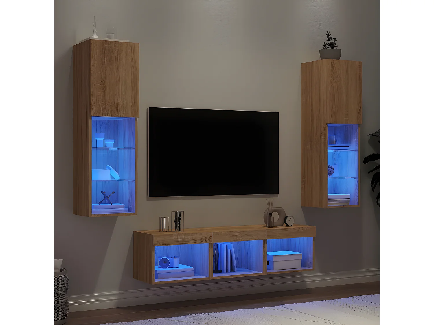 Ensemble de meuble TV avec LED 5 pcs chêne sonoma bois d'ingénierie WET9591
