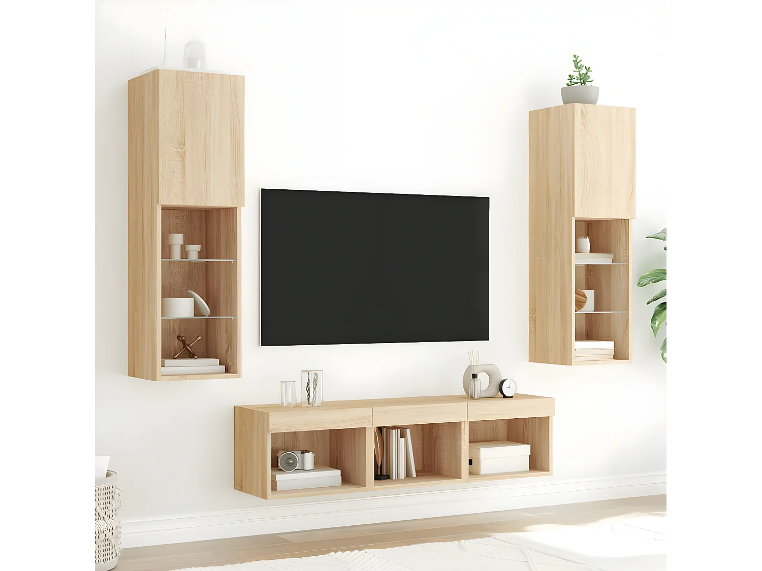 Ensemble de meuble TV avec LED 5 pcs chêne sonoma bois d'ingénierie WET9591