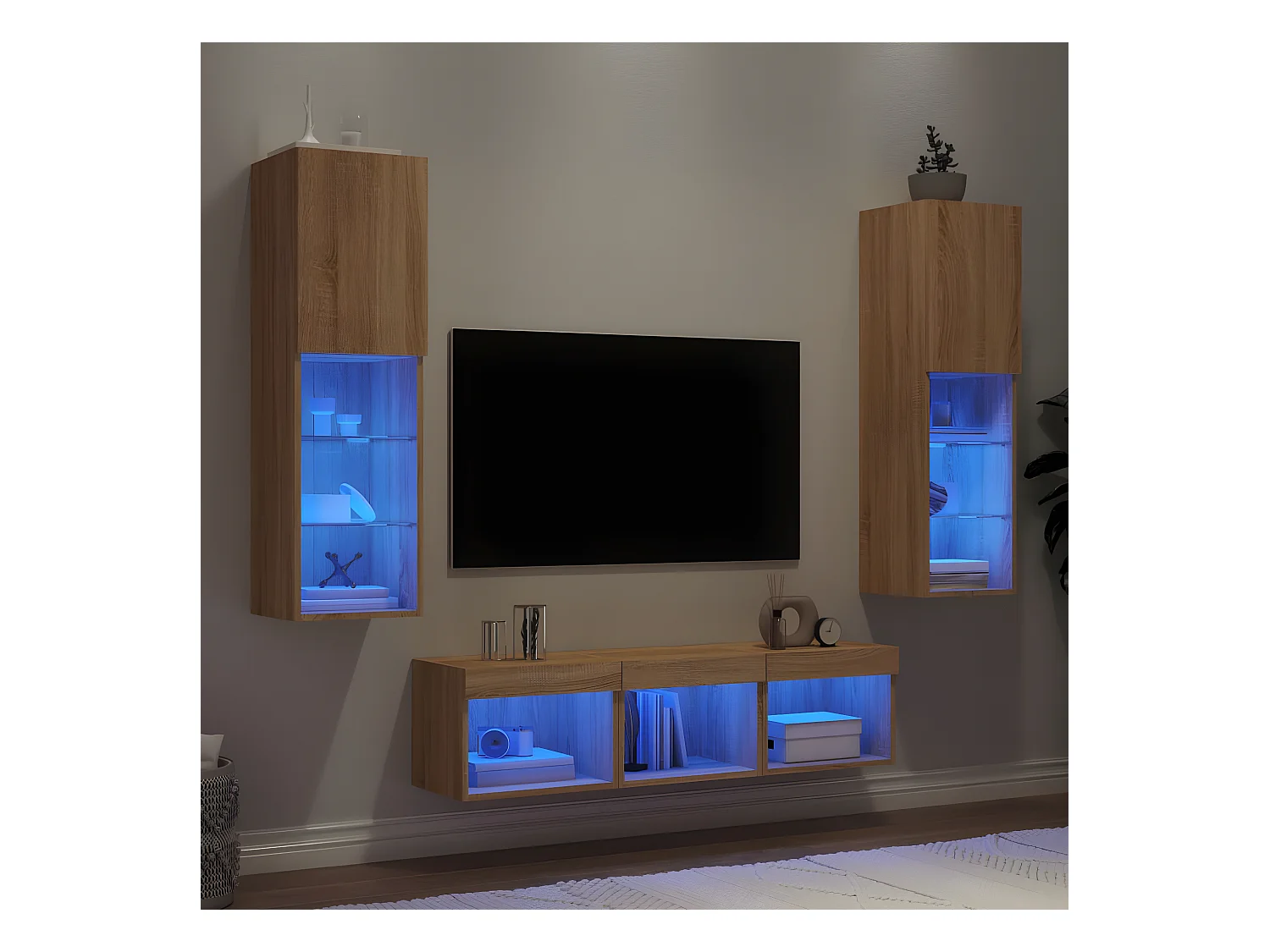 5-delige Tv-wandmeubelset met LED bewerkt hout sonoma eiken NL35611