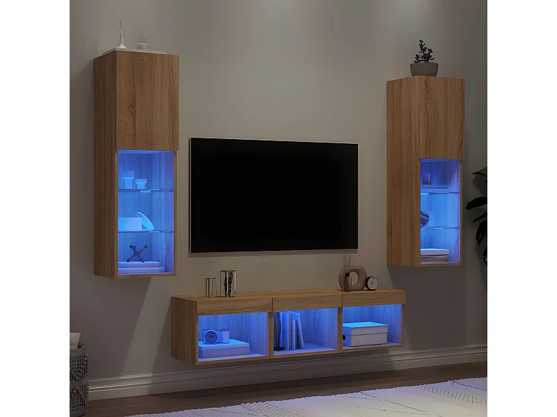 Ensemble de meuble TV avec LED 5 pcs chêne sonoma bois d'ingénierie WET9591
