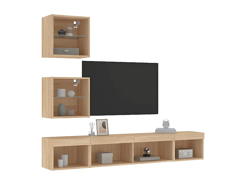 5pcs móveis parede p/ TV c/ LEDs deriv. madeira carvalho sonoma PT185824