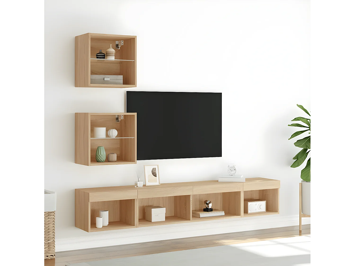 5pcs móveis parede p/ TV c/ LEDs deriv. madeira carvalho sonoma PT185824